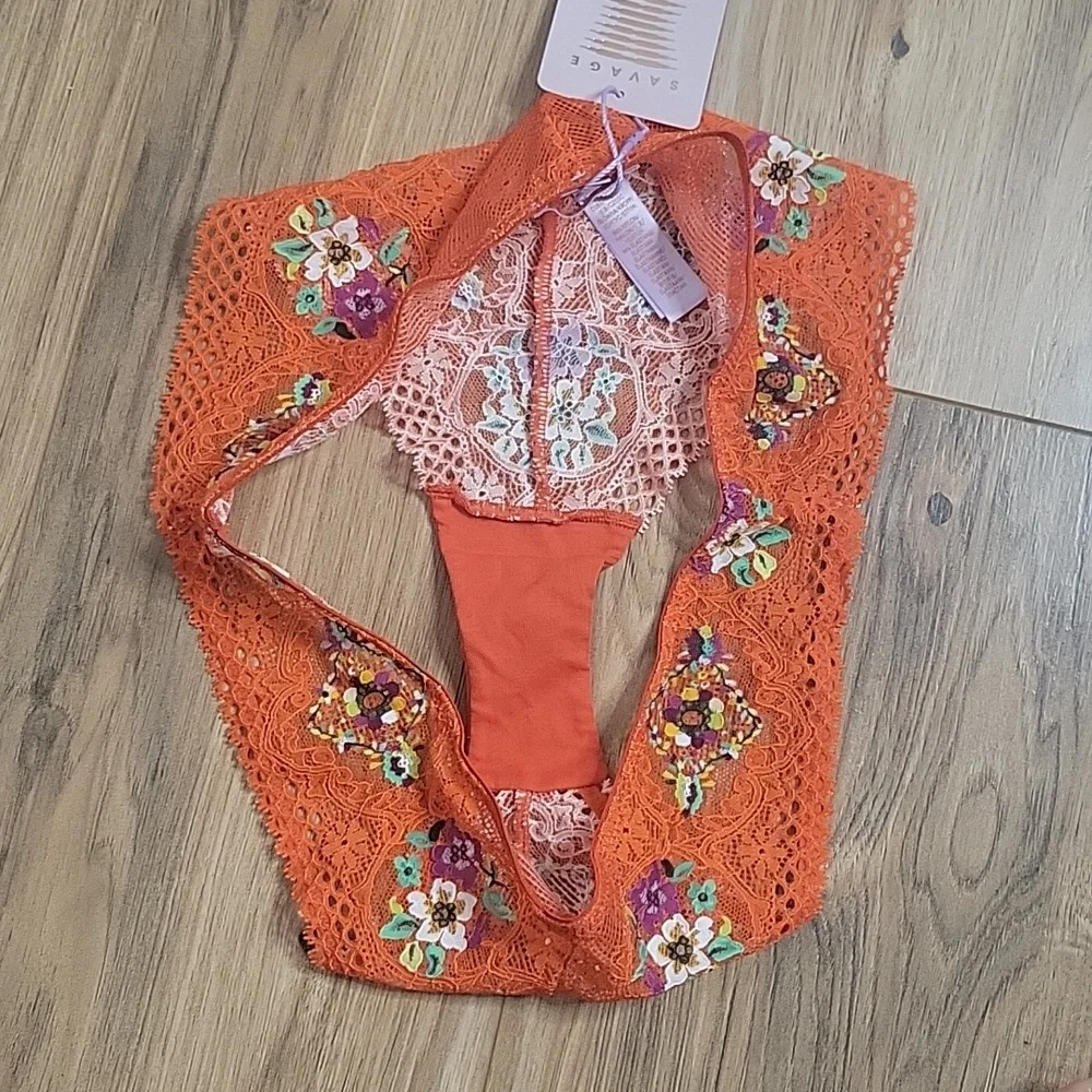 Savage X Fenty Dolled Up Sleep Cami Spiced Orange with Lace Cheeky - Picture 14 of 15
